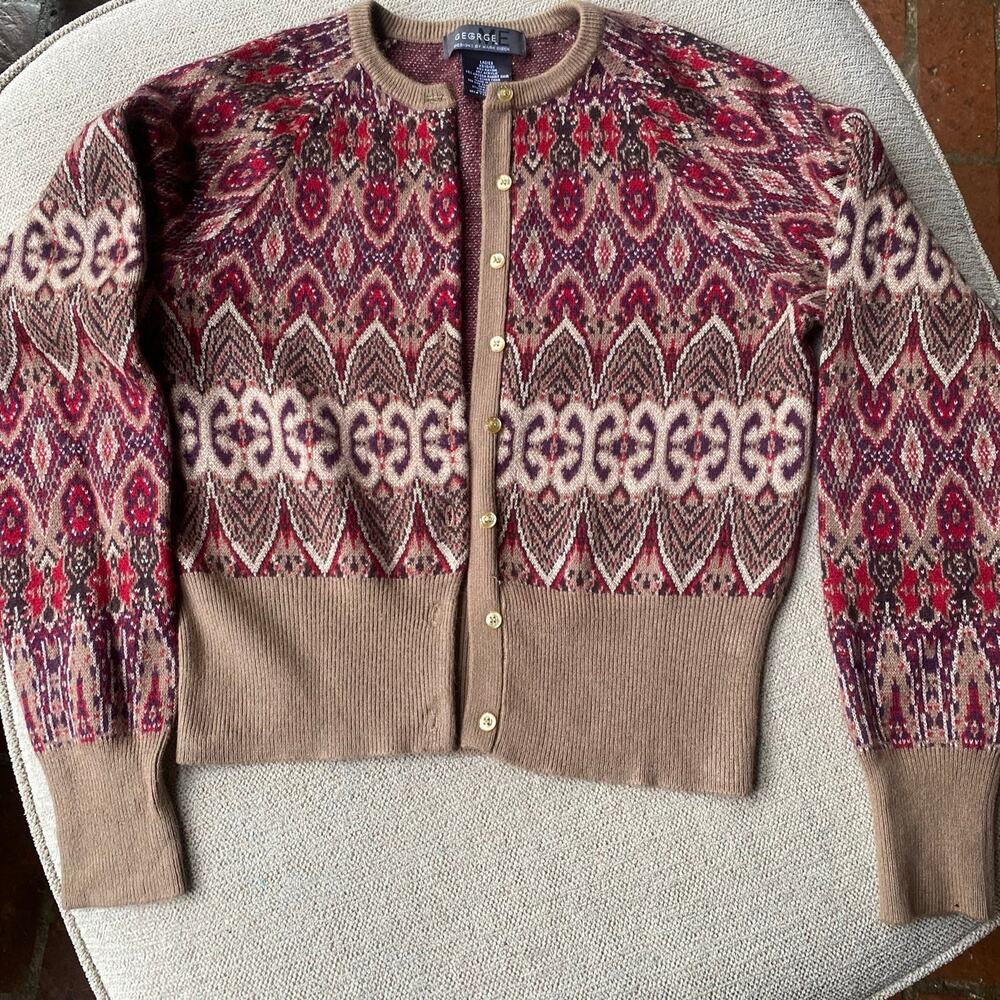 Fair Isle Size XS Angora Blend gold & red Cardigan Holiday Timeless Layering